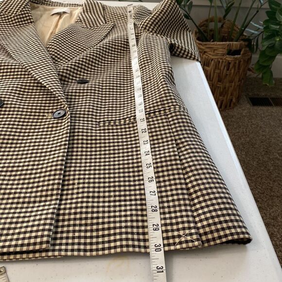 Rebecca Taylor Plaid Check Double-Breasted Blazer Linen Blend Lined in Expresso - Picture 12 of 16